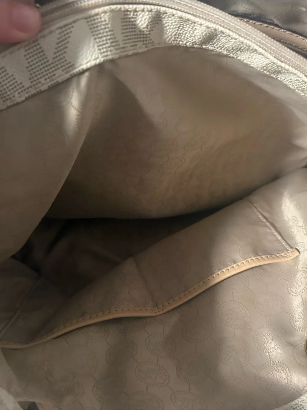 Michael Kors Beige and Cream Logo Tote with Leather Trim